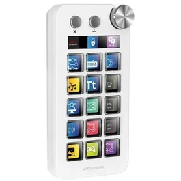 Mars Gaming MSDNEOW Control Deck MSD-NEO con 15 Teclas LCD, Rueda, Botones, Pantalla de Monitoreo, Calculadora y Pad Numérico - Blanco